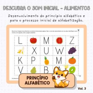 Princípio Alfabético: Descubra o Som Inicial – Alimentos – Volume 3