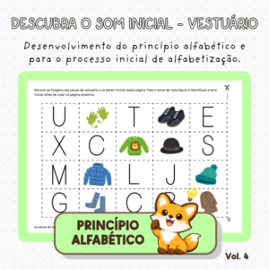 Princípio Alfabético: Descubra o Som Inicial – Vestuário – Volume 4